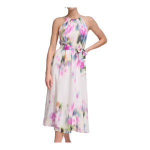 DKNY Women's Printed Halter Tie-Waist Midi Dress Size 6